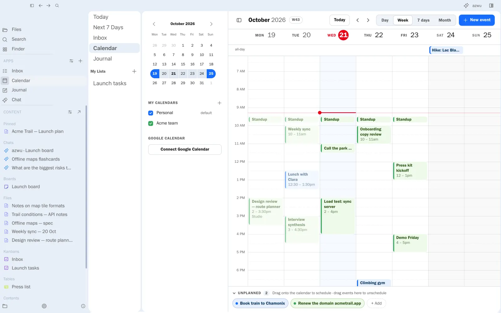 A week in the calendar