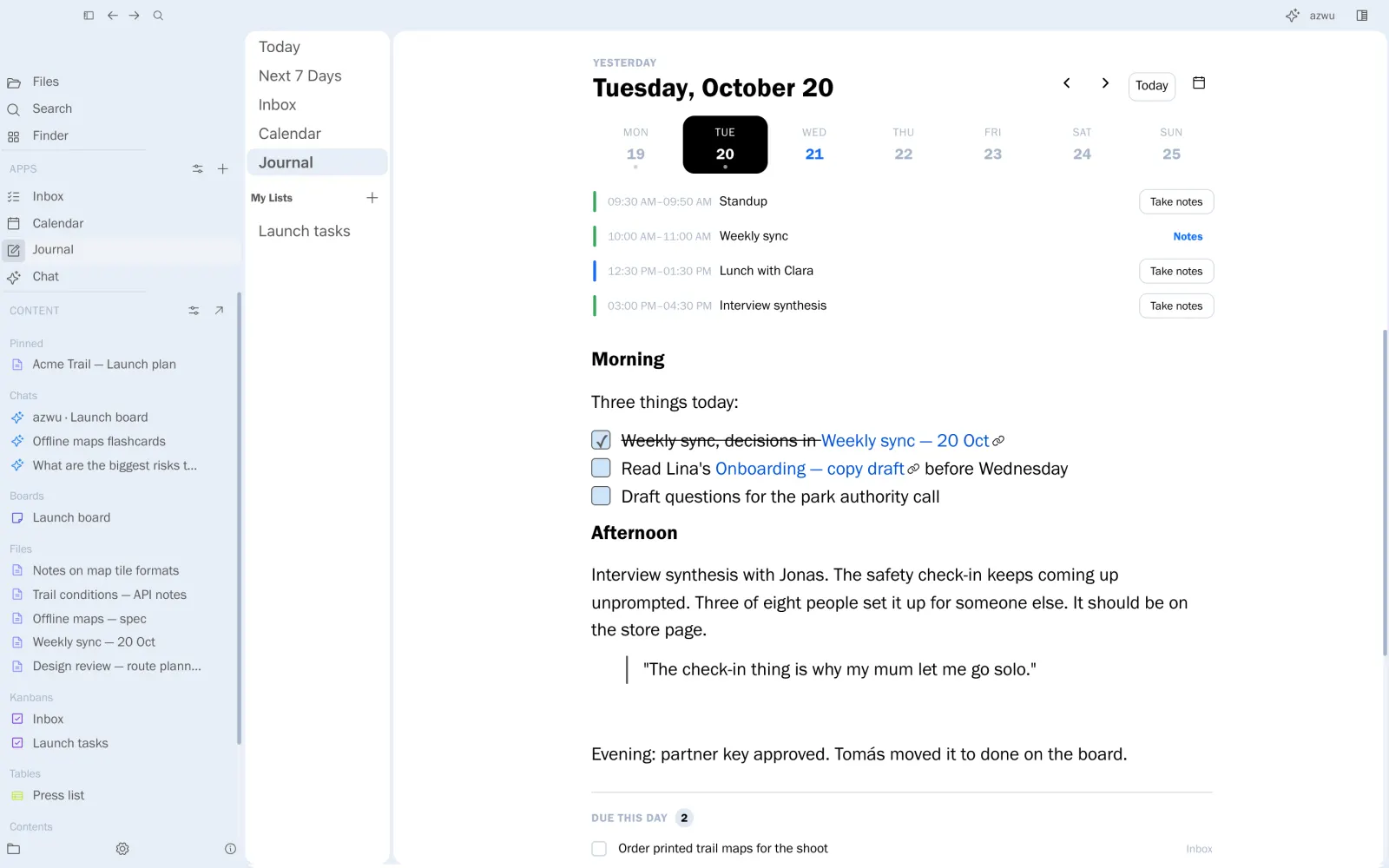 The journal for 20 October