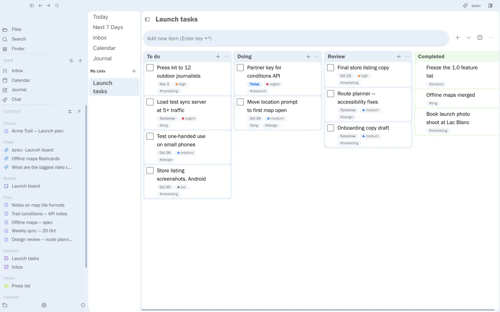 The Launch tasks kanban